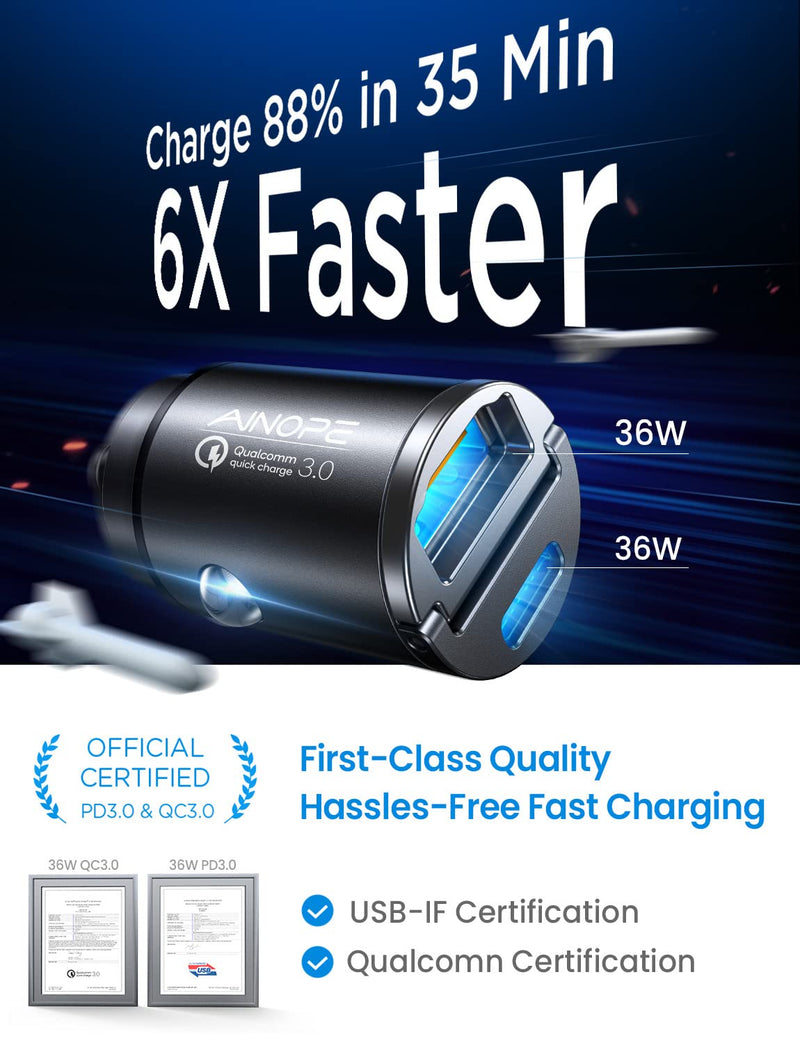  [AUSTRALIA] - AINOPE USB C Car Charger Port,PD36W QC36W Super Fast Car Charger Adapter USB C,Cigarette Lighter USB Charger for iPhone 14 13 12,Samsung S23,MacBook Pro,iPad Black