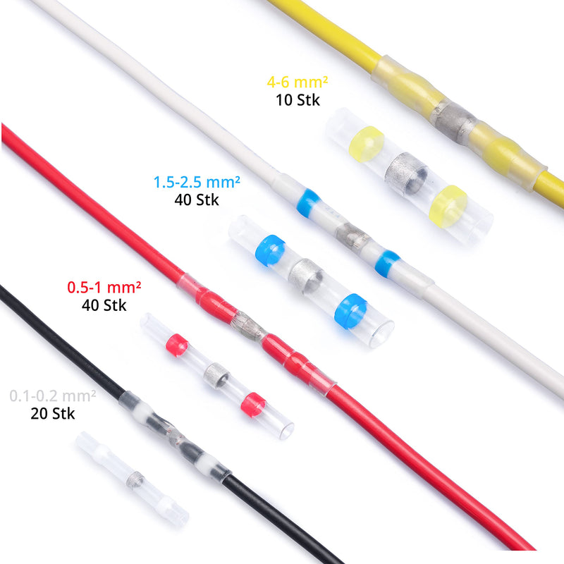  [AUSTRALIA] - Wirefy solder connector with heat shrink tube in a set - waterproof cable connector - heat shrink tube transparent butt connector - shrink connector 0.125-6 mm² - 110 pieces 110 pieces - 0.14 - 6.0 mm²