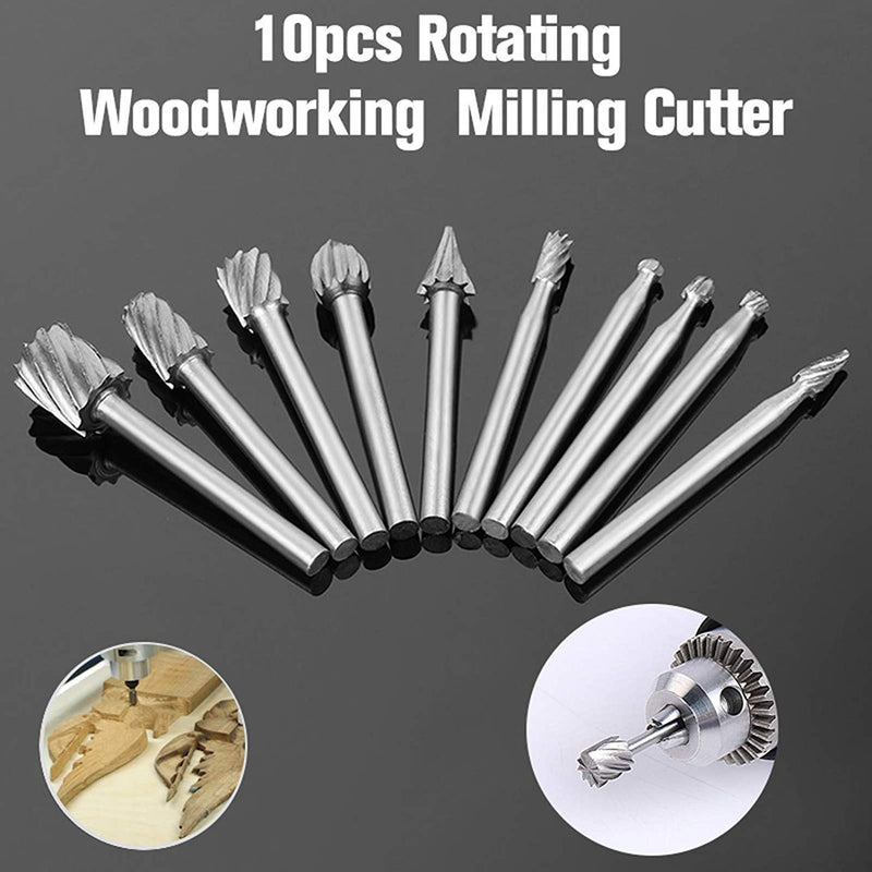 Set of 10pcs 3mm 1/8 Inch Shank HSS Rotary Bits Burr for Engraving Carving Woodworking Tool - LeoForward Australia