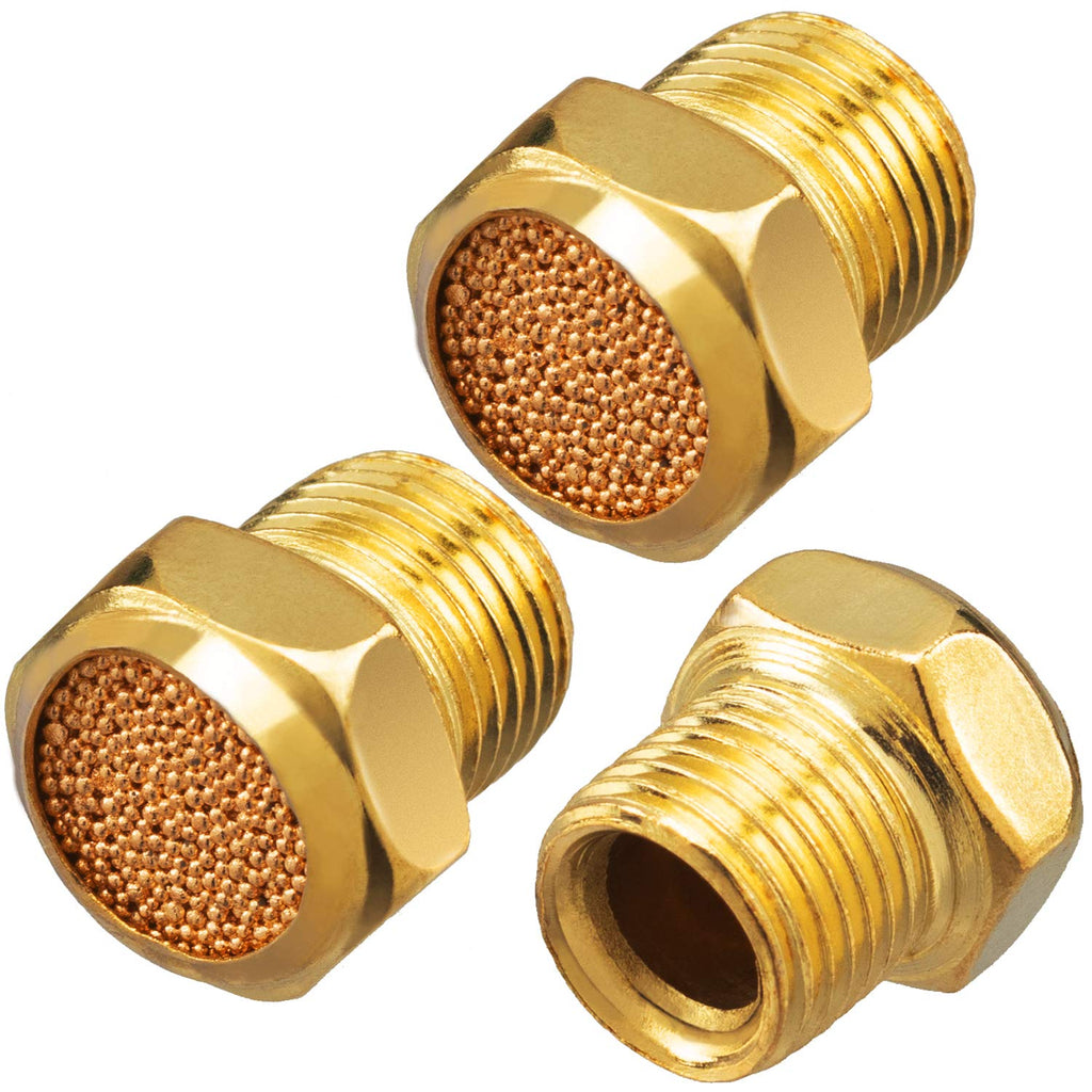  [AUSTRALIA] - PAGOW Pneumatic Muffler Silencer, 1/8” Male Thread Brass Air Exhaust Muffler Sintered Bronze Mufflers (Pack of 3)