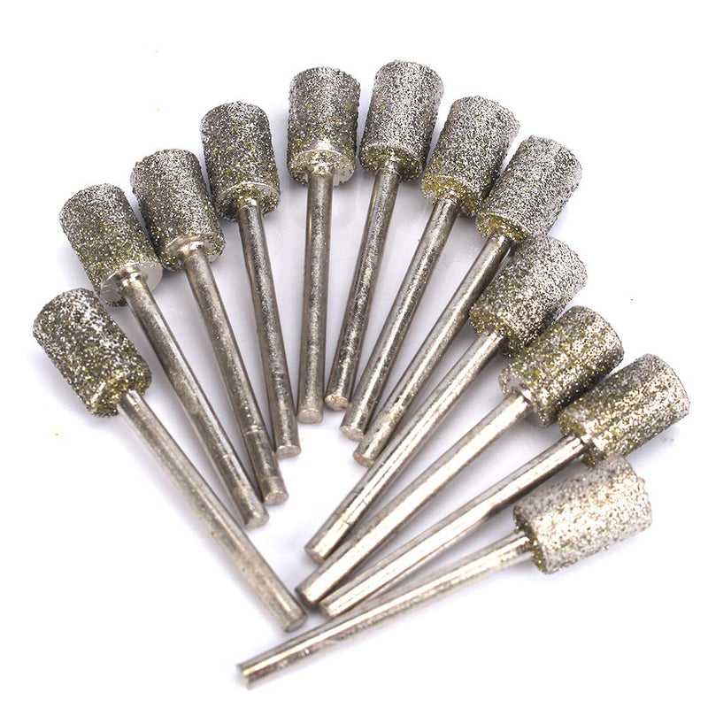  [AUSTRALIA] - 12Pcs 8mm Head Cylindrical Diamond Coated Mounted Wheel Points Grinding Rotary Bit grit 46# with 3mm Shank for Rotary Tool 3x8mm