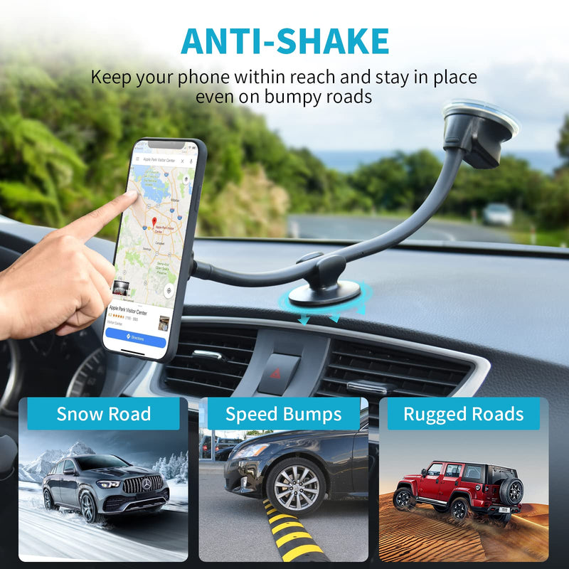  [AUSTRALIA] - APPS2Car Magnetic Car Phone Mount with 13-inch Flexible Long Arm & 6 Strong Magnets, Anti-Shake Cell Phone Holder for Truck Car Windshield Dashboard, Strong Suction Car Mount for iPhone Smartphones