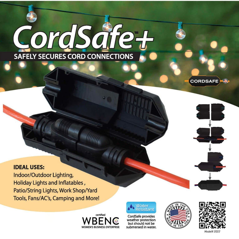  [AUSTRALIA] - CordSafe Extension Cord Plug Protector Safety Cover, Water-Resistant Indoor Outdoor, Keep Cords Connected, Patio Bistro String Lights Holiday Lights Christmas Lights Power Tools Fans Black 1pk 1