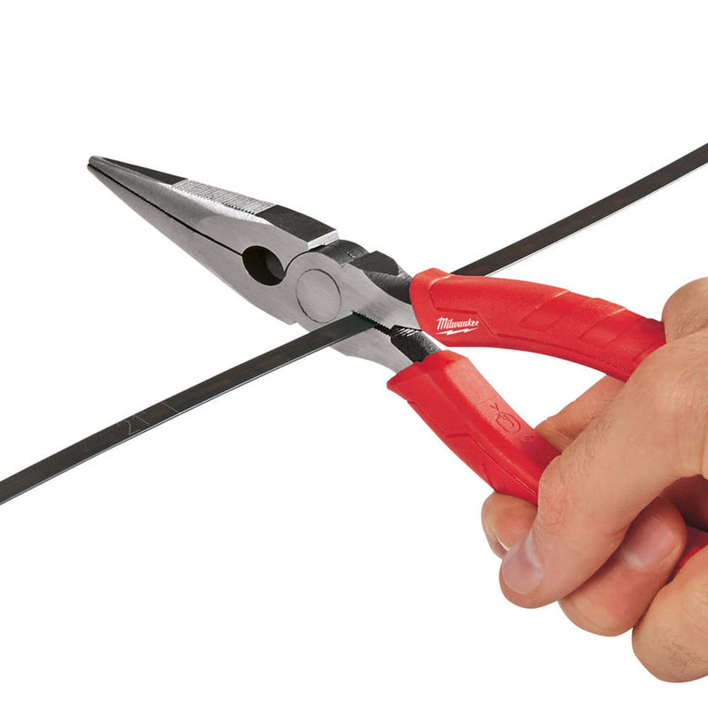  [AUSTRALIA] - Milwaukee 48-22-6101 8-Inch Long Nose Pliers with Reaming Head and Onboard Fish Tape Pulling