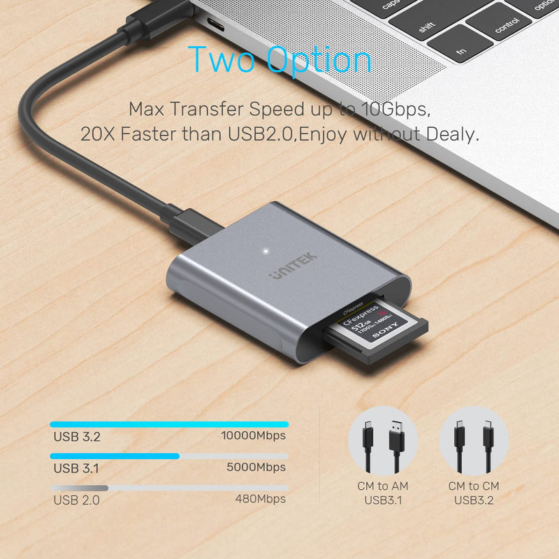  [AUSTRALIA] - CFexpress Card Reader, Unitek USB 3.2 Type C to CFexpress B, Portable Aluminum Memory Card Adapter, Support for Thunderbolt 3 Port Connection, Compatible for SanDisk Sony TOPSSD Card