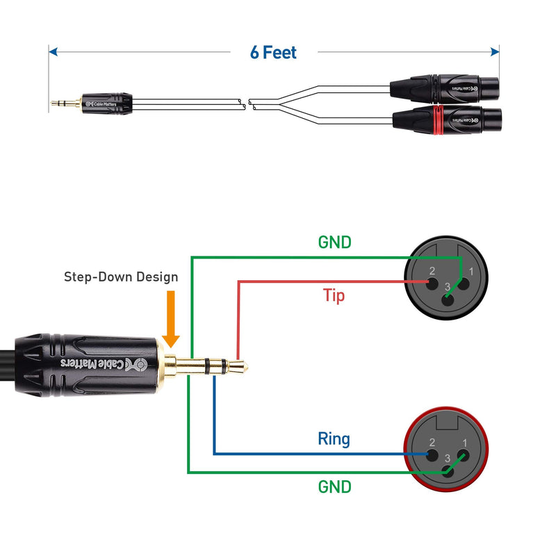  [AUSTRALIA] - Cable Matters 3.5mm 1/8 Inch TRS to 2 XLR Cable 6 ft, Male to Female Aux to Dual XLR Breakout Cable