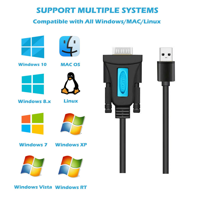 TECHTOO USB 2.0 to RS232 DB9 Serial Cable Female Converter Adapter with Prolific PL2303 Chipset for Win10 8.1 8 7 Vista XP 2000 Andorid Linux Mac OS X 10.6 and Above (3ft/Female) Female Converter-3ft - LeoForward Australia