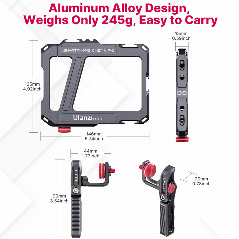  [AUSTRALIA] - ULANZI Smartphone Video Rig with Handle, LINO Filmmaking Case Aluminum Alloy Phone Video Stabilizer Grip Tripod Mount for Video Maker Videographer with Cold Shoe for iPhone 13 Mini Pro Max 8 Plus