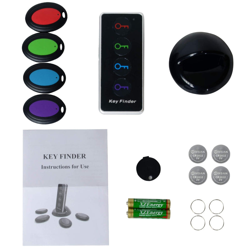  [AUSTRALIA] - JTD Key Finder RF Item Locator with 1 Transmitter and 4 Receivers, 130ft Working Range Wireless Item Tracker Support Remote Control LED Flashlight Function for Finding Phone, Wallet and Keys