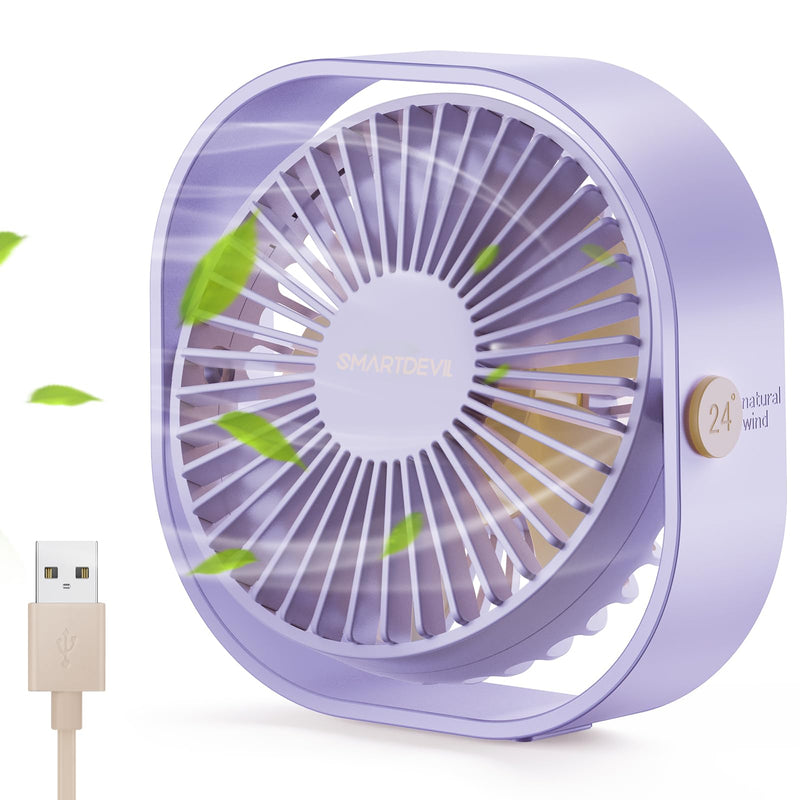  [AUSTRALIA] - SmartDevil Small Personal USB Desk Fan, 3 Speeds Portable Desktop Table Cooling Fan Powered by USB, Strong Wind, Quiet Operation, for Home Office Car Outdoor Travel (Purple) Purple