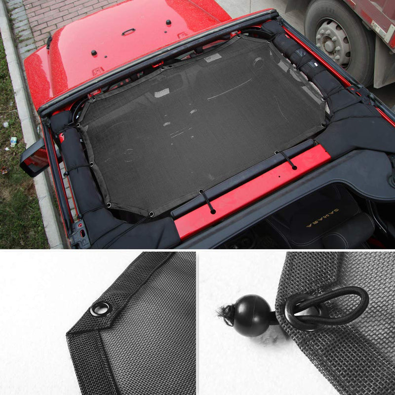 RT-TCZ Sunshade Mesh Top Cover Provides UV Sun Protection for Jeep Wrangler JK JKU 2007-2018 (Black 2&4 Doors) - LeoForward Australia