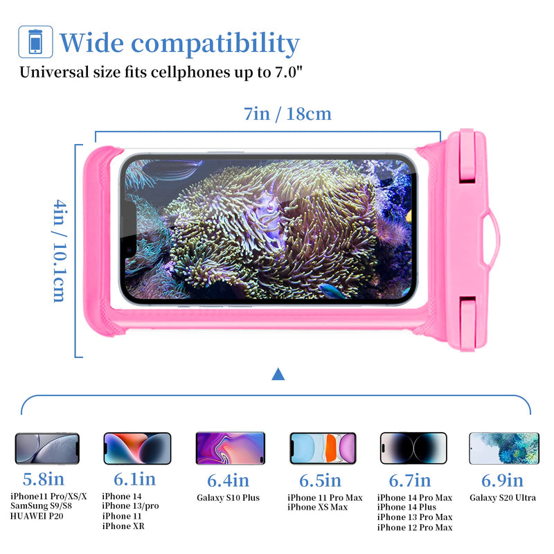 [AUSTRALIA] - AceCamp 5" 6" 7" Universal Waterproof Case Phone Dry Bag Pouch Fingerprint Support for iPhone 14 13 Pro Max Mini 12 11 Pro Max XR XS X 8 7 6S Plus SE, Note 10 9, Galaxy S21 S20 S10 S9 Blue,Pink Blue/Pink