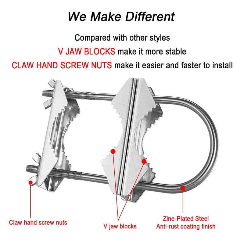  [AUSTRALIA] - Wdwlbsm Double Antenna Mast Clamp V Jaw Block with U Bolts|Heavy Duty Anti-Rust Mast to Mast Mount Bracket Kit for TV,CB,Ham,Pipe,Flag Pole,Hold Umbrella Parasols for Deck Railing,Fence(2 Set) 2 Set