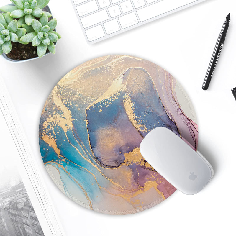  [AUSTRALIA] - ITNRSIIET [20% Larger] Mouse Pad with Stitched Edge Premium-Textured Mouse Mat Waterproof Non-Slip Rubber Base Round Mousepad for Laptop PC Office 8.7×8.7×0.12 inches, Abstract Marble Texture