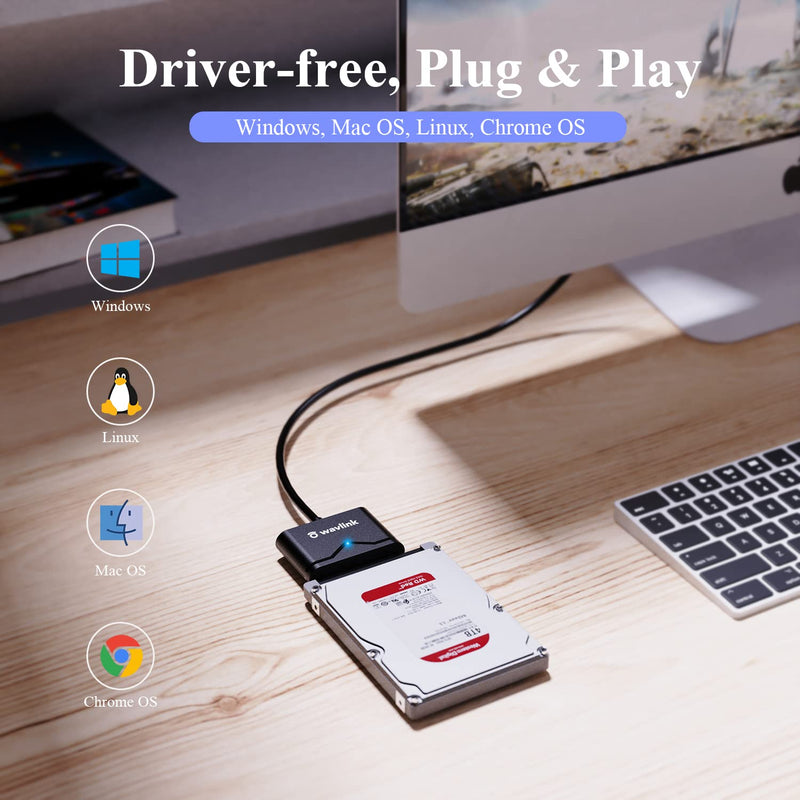  [AUSTRALIA] - WAVLINK USB 3.0 to SATA Adapter Cable, External SATA III Hard Drive Connector for 2.5'' SSD/HDD & 3.5" HDD Data Transfer, Support UASP, Trim and S.M.A.R.T. with 3 mins Auto-Sleep, Max 18TB