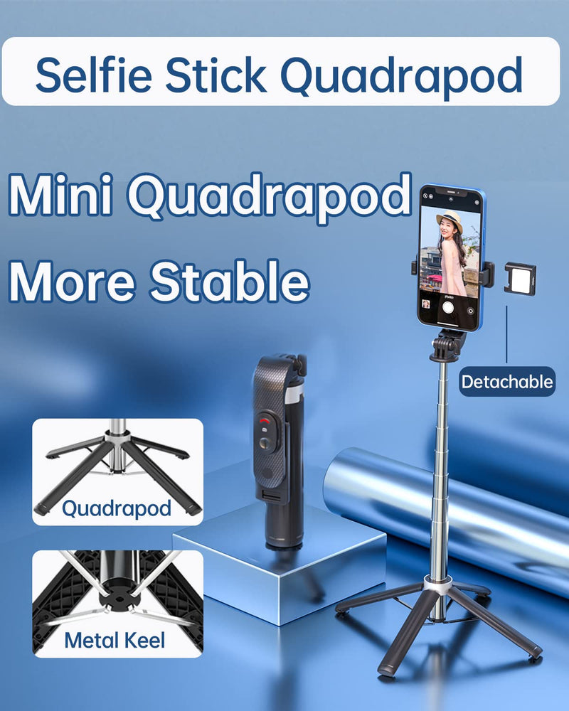  [AUSTRALIA] - Ambertronix 40 Inches Selfie Stick Mini Quadrapod, Onboard Light, Wireless Bluetooth Remote, 3 Light Modes, 9 Brightness Levels, Compatible with All iPhone & Android Devices