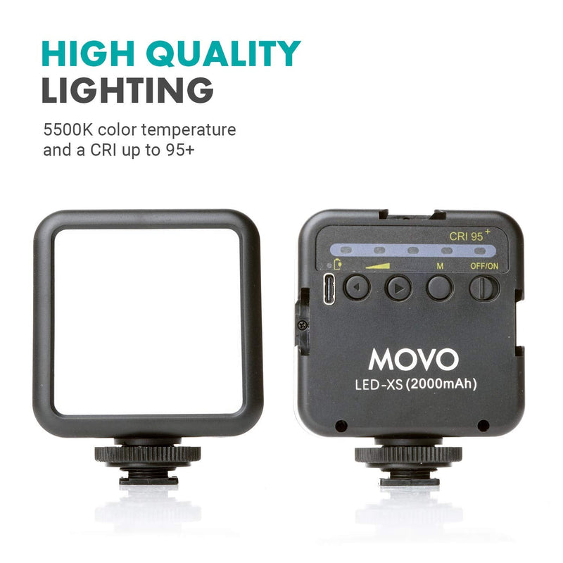  [AUSTRALIA] - Movo LED XS Portable Rechargeable LED Video Light with Soft Light Diffuser, and Shoe Mount - Compatible with DSLR Camera or Go Pro Rig - Small LED Light for Vlogging, Webcam, Streaming, Photography