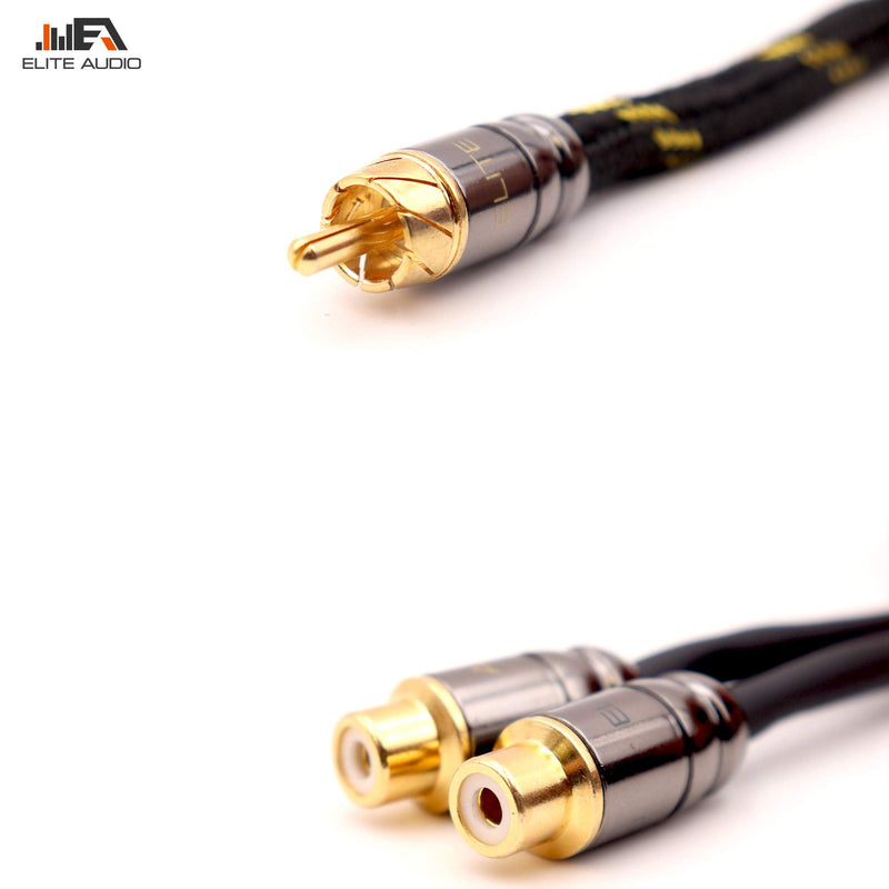  [AUSTRALIA] - Elite Audio PRO 100% OFC Copper 2 Channel Y Splitter (2 Female to 1 Male) RCA Audio Interconnect Stereo Cable with Triple-Shielded Armor, Quad Clamp Brass Copper Connectors & Copper Lead Drain Wire