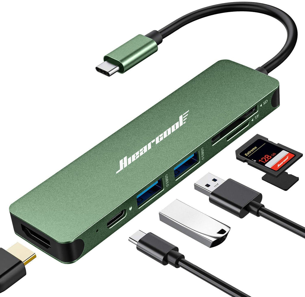  [AUSTRALIA] - USB C Hub, Hiearcool USB C Adapter, 7 in 1 USB C Dongle USB-C to HDMI Multport Adapter Compatible for Thunderbolt 3 4 MacBook Pro Air Dell Lenovo HP Laptops and Other Type C Devices-Green Green