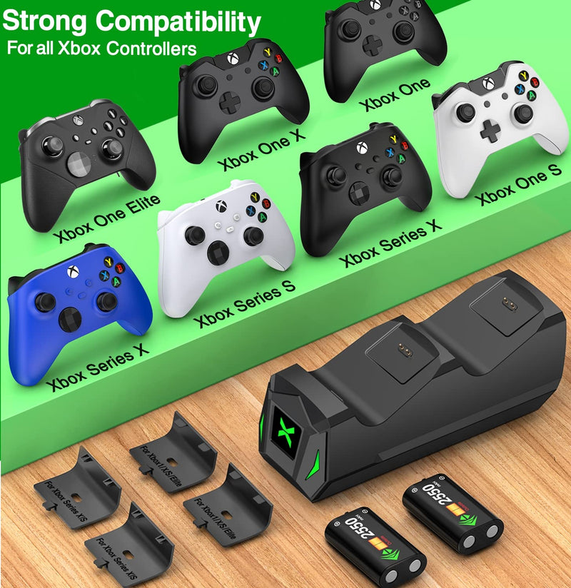  [AUSTRALIA] - Controller Charger Station with 2x2550mAh Rechargeable Battery Packs for Xbox One/X/S/Elite/Xbox Series X|S, High Speed Charging Station Dock with 4 Batteries Cover for Xbox Controller Battery Pack Black