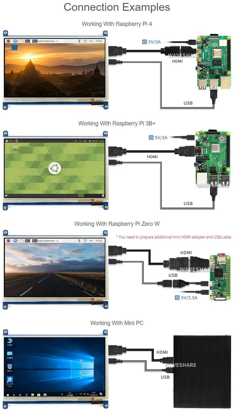  [AUSTRALIA] - [Latest Version] Waveshare 7inch HDMI Capacitive Touch LCD (B) Monitor Compatible with Raspberry Pi 4B/3B+/3A+/3B/2B/B+/A+/Zero CM3/3+/4* PC Supports Windows 11/10/8.1/ 8/7 7inch (B) V4.1