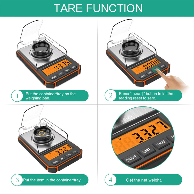  [AUSTRALIA] - ORIA Digital Fine Scales 0.001g, Milligram Scales 50g / 0.001g, Precise Pocket Scales with LCD Display, Lab Digital Scales, Portable Mini Scales with Weighing Tray, Calibration Weights and Tweezers - Orange