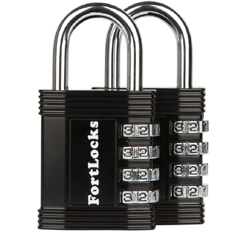  [AUSTRALIA] - FortLocks Padlock - 4 Digit Combination Lock for Gym Outdoor & School Locker, Fence, Case & Shed – Heavy Duty Resettable Set Your Own Combo – Waterproof & Weatherproof (2 Pack - Black) 2 Pack - Black