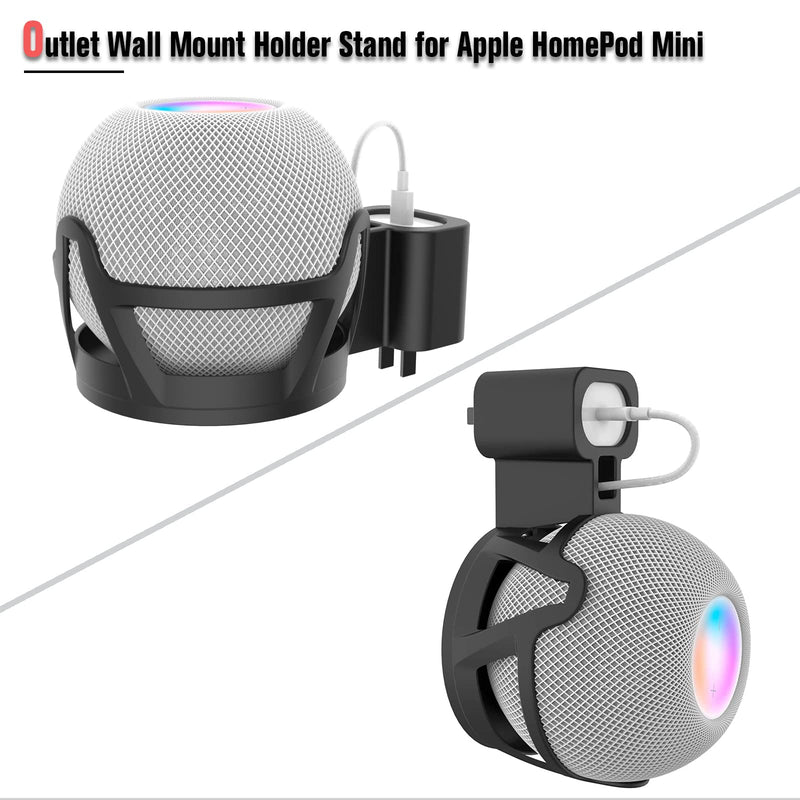  [AUSTRALIA] - HeyMoonTong Outlet Wall Mount Holder Stand Fits for Apple HomePod Mini, A Space-Saving Accessory for HomePod Mini Smart Home Speakers with Cord Management, Hide Messy Wires (Black) Black
