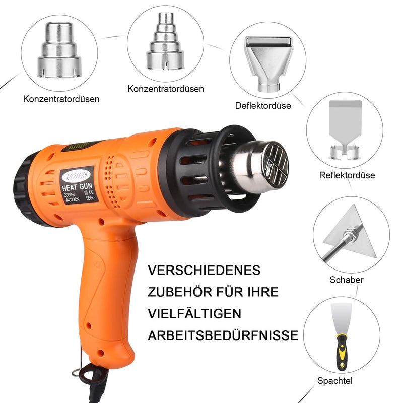  [AUSTRALIA] - 2000W hot air guns MOWIS hot air gun hot air gun with LCD display 7 nozzles hot air gun adjustable temperature 600°C air flow: 190-500l/min ceramic heating core