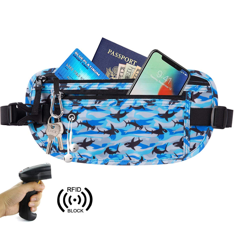 Goothdurs Travel Fanny Pack Money Belt Travel Wallet for Women and Men with RFID Blocking Slim Waist Bag (2020 New Model) A6-Shark - LeoForward Australia