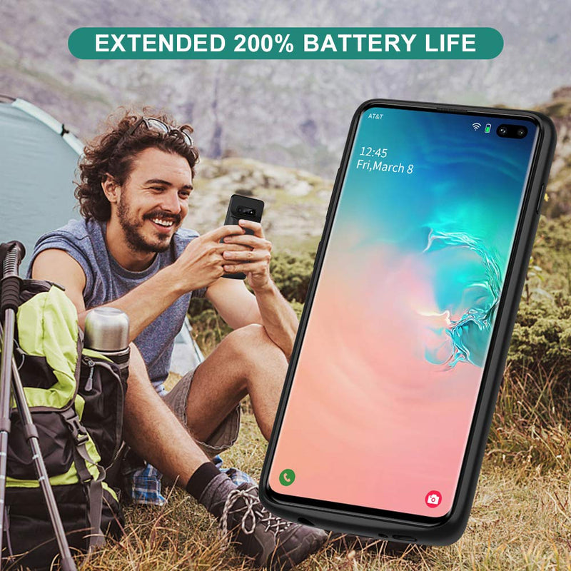  [AUSTRALIA] - NEWDERY Upgraded Galaxy S10 Plus Battery Case Qi Wireless Charging Compatible, 10000mAh Rechargeable Extended Charger Case Compatible Samsung Galaxy S10+ Plus (Black)