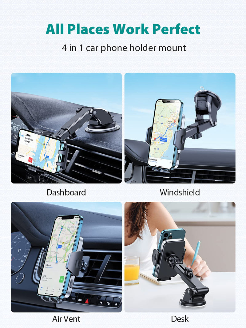  [AUSTRALIA] - VICSEED [No Shake & Fall] Phone Mount for Car [Most Durable] 3 in 1 Car Phone Holder Mount Dashboard Windshield Vent Cell Phone Holder Car for iPhone 14 13 12 Android All Phone