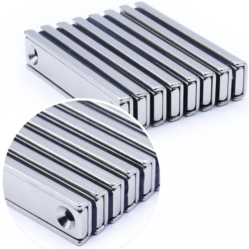 Strong Neodymium Rectangular Pot Magnets with Counter Bore, 55 lbs(25 KG) Pulling Force Countersunk Hole Magnets with Mounting Screws - 60x13.5x5mm, Pack of 12 - LeoForward Australia