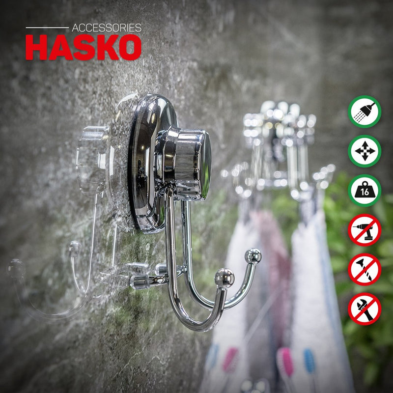 HASKO accessories - Powerful Vacuum Suction Cup Hooks Holder for Towel, Robe and Loofah - Stainless Steel Hook for Bathroom and Kitchen (Chrome) - LeoForward Australia