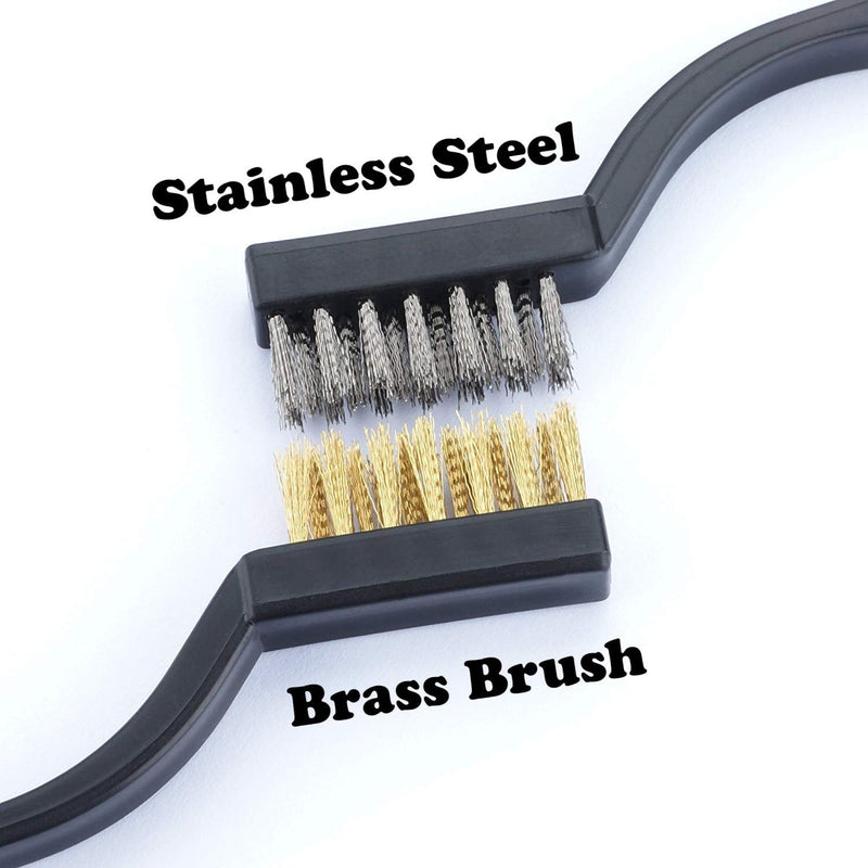  [AUSTRALIA] - Onwon 6 Pieces Scratch Brush (Brass Brush + Stainless Steel Brush) Curved Handle Masonry Brush Wire Bristle Mini WIre Brush Set for Cleaning Welding Slag and Rust