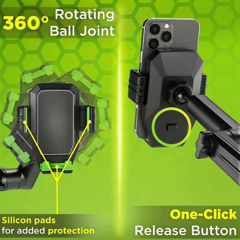  [AUSTRALIA] - Truckules Truck Phone Holder Mount Heavy Duty Cell Phone Holder for Truck Dashboard Windshield 16.9 inch Long Arm, Super Suction Cup & Stable, Compatible with iPhone & Samsung, Green, Semi Truck