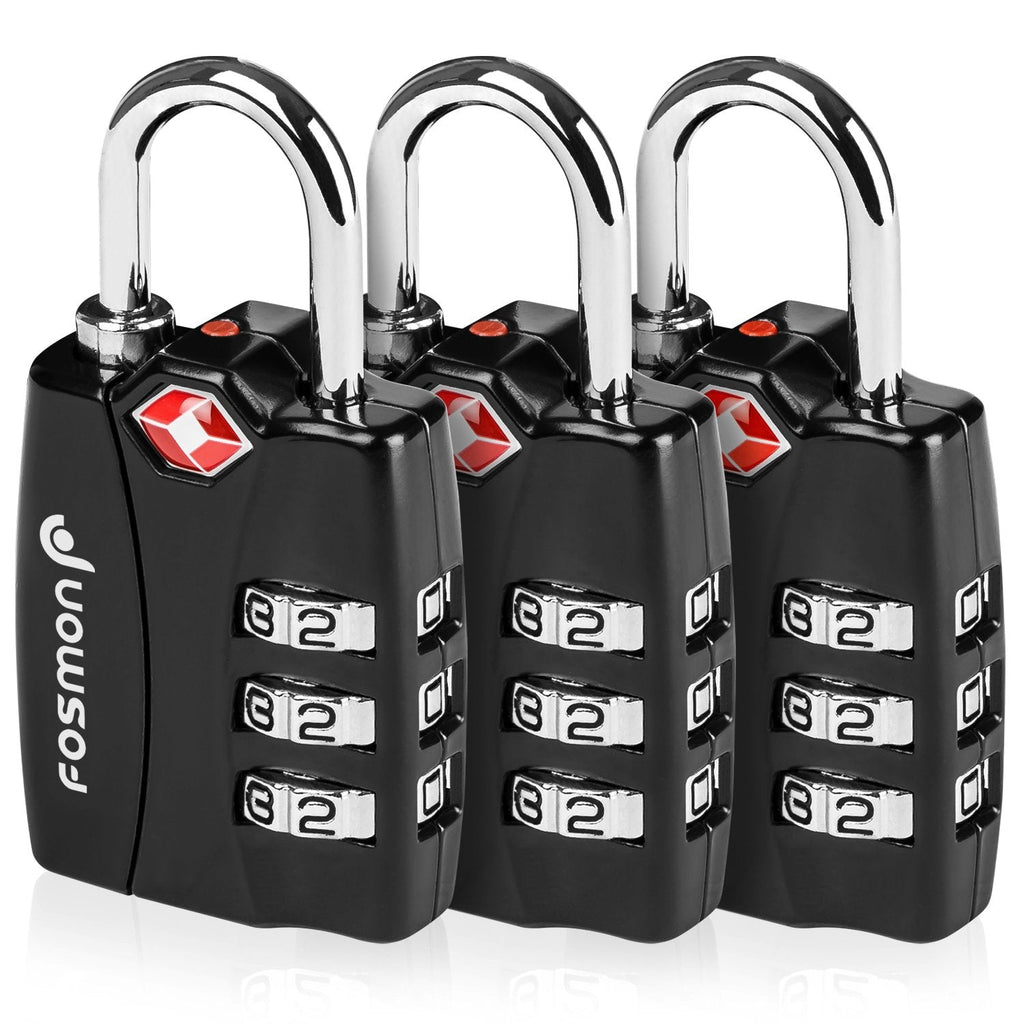  [AUSTRALIA] - TSA Approved Luggage Locks, Fosmon (3 Pack) Open Alert Indicator 3 Digit Combination Padlock Codes with Alloy Body for Travel Bag, Suit Case, Lockers, Gym, Bike Locks or Other