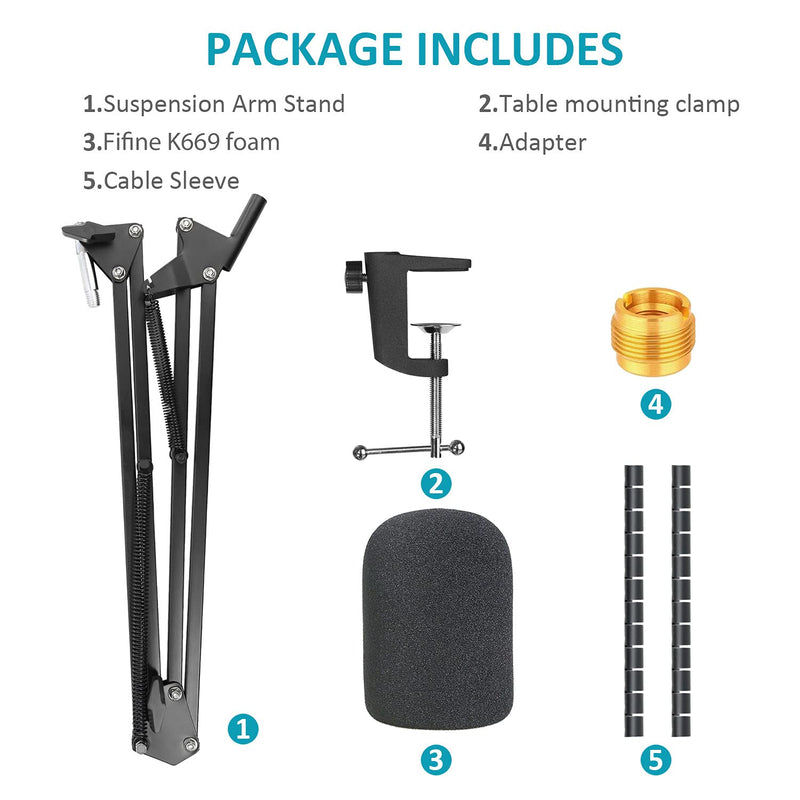  [AUSTRALIA] - K669 Mic Boom Arm Stand with Pop Filter, Compatible with Fifine K669, Fifine 669B USB Microphone with Cable Sleeve by SUNMON Mic Stand with Pop Filter and Cable Sleeve