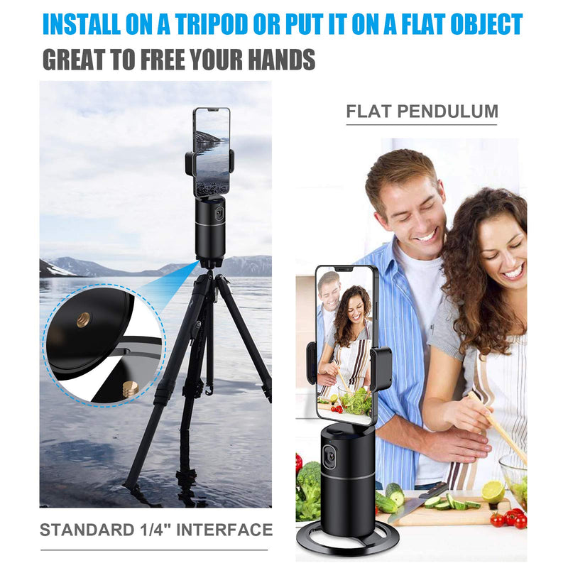  [AUSTRALIA] - Auto Face Tracking Phone Holder Tripod, No App Required, 360° Rotation Smart Face Body Tracking Tripod Selfie Phone Camera Mount Cell Phone Stand for TIK Tok, Vlog, Live Streaming, YouTube Video Black