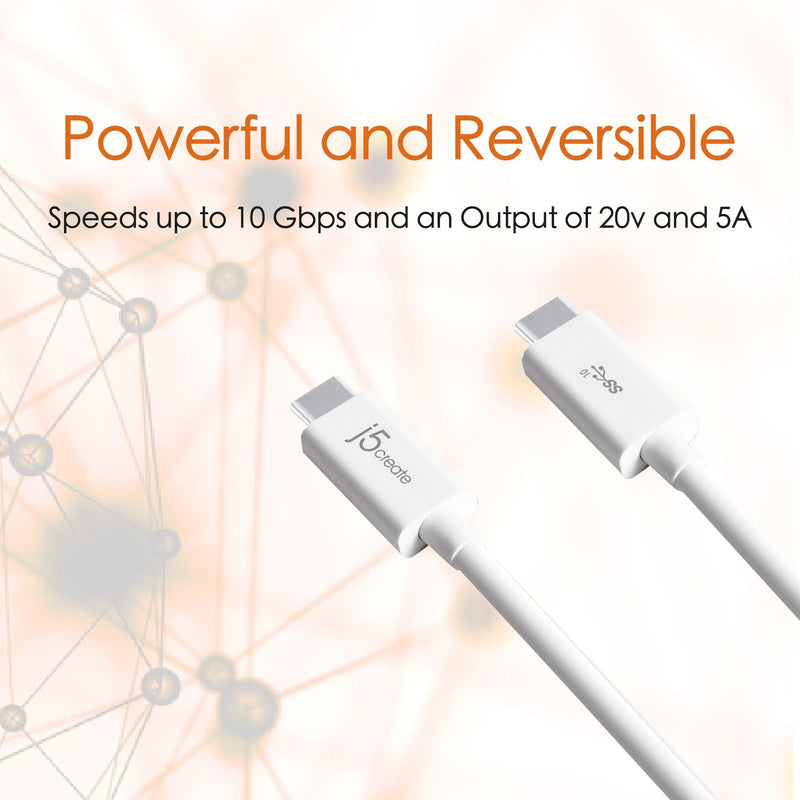  [AUSTRALIA] - j5create USB Type C to USB Type C Charging and Data Transfer Cable 2.3ft | Supports Power Delivery 100W and USB 3.1 Gen2 SuperSpeed+ 10Gbps, Suitable for Laptop, Tablet, Phone, Charger (JUCX01)