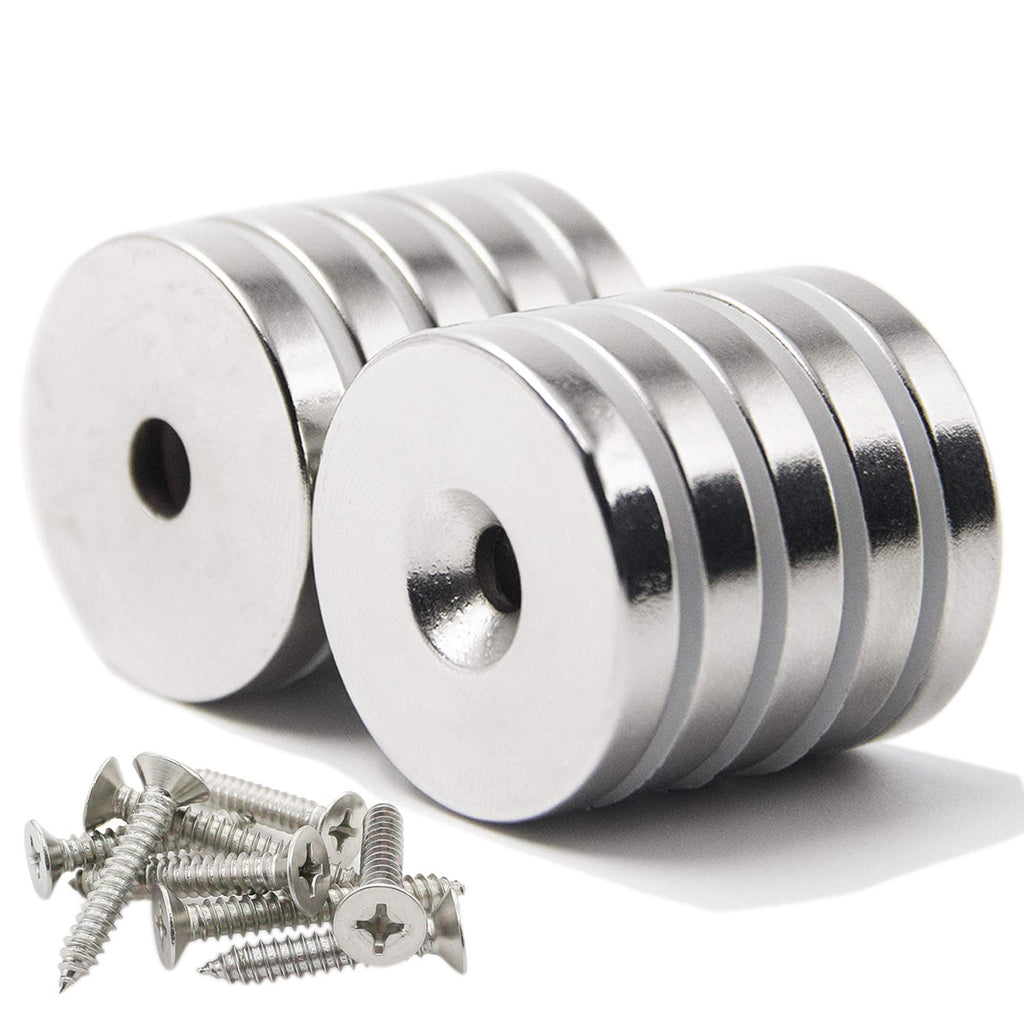  [AUSTRALIA] - DIYMAG Neodymium Magnets with Hole,30LB Pulling Force Strong Permanent Rare Earth Countersunk Hole Magnet with 10 Screws for Refrigerator,Cruise,Curtain,DIY,Science-1.26 inch x 0.2 inch, Pack of 10 32x5-10