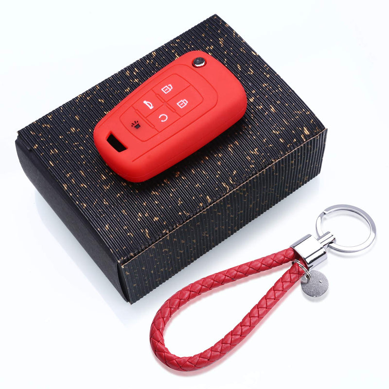  [AUSTRALIA] - 5 Buttons Smart Key Fob Remote Cover Case Keyless Entry Protector Bag Car Key Cover And Car Key Chain Ring for Chevrolet Camaro Cruze Equinox Malibu Orlando Sonic for Buick for Opel (RED) Red