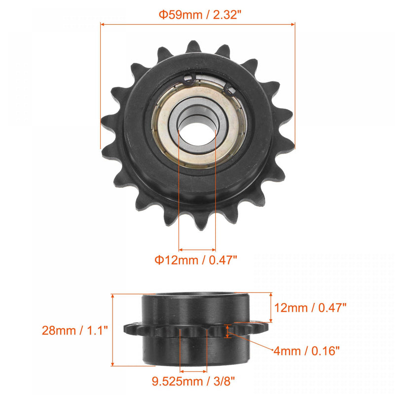  [AUSTRALIA] - uxcell #35 Chain Idler Sprocket, 12mm Bore 3/8" Pitch 18 Tooth Tensioner, Black Oxide Finished C45 Carbon Steel with Insert Double Bearing for ISO 06C Chains