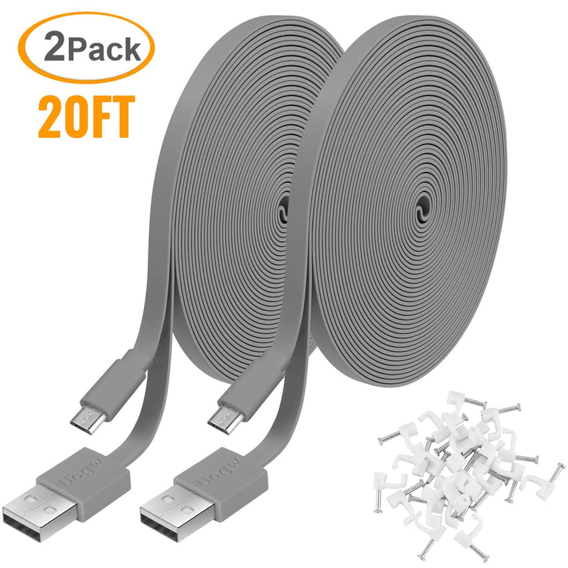  [AUSTRALIA] - 2 Pack 20FT Power Extension Cable Compatible with WyzeCam, Wyze Cam Pan, NestCam Indoor,Blink,Amazon Cloud Camera,USB to Micro USB Durable Charging and Data Sync Cord (Gray) Gray