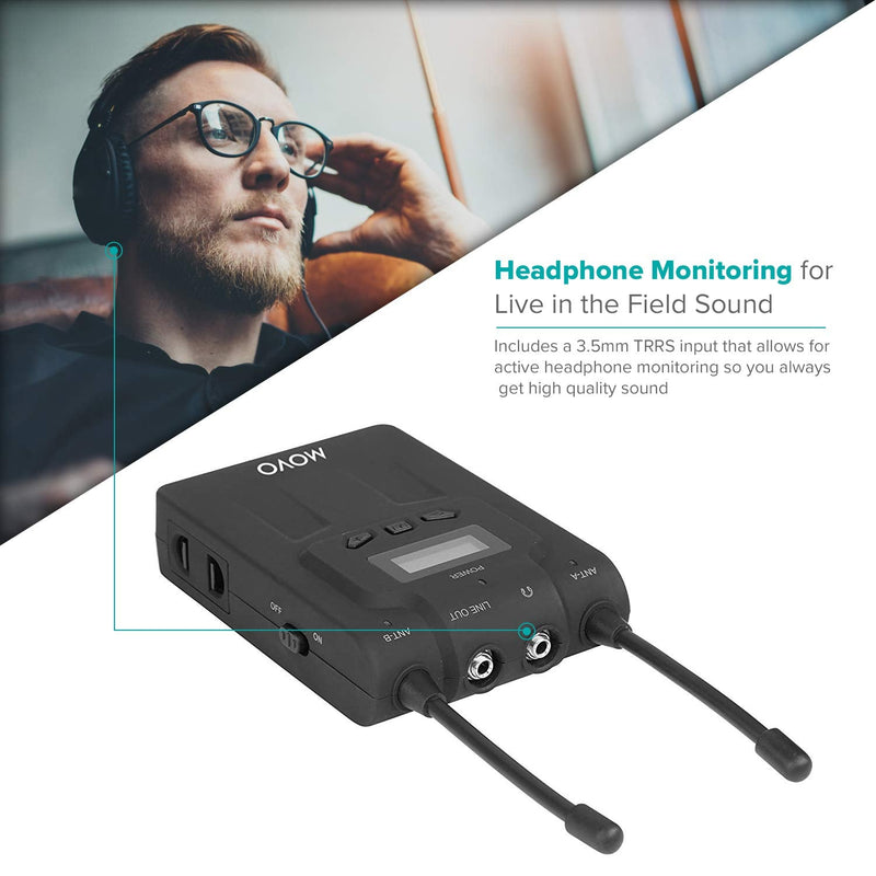  [AUSTRALIA] - Movo WRX8 48-Channel UHF Wireless Portable Receiver with Camera Mount and XLR / 3.5mm Outputs for the WMIC80 Wireless Microphone System