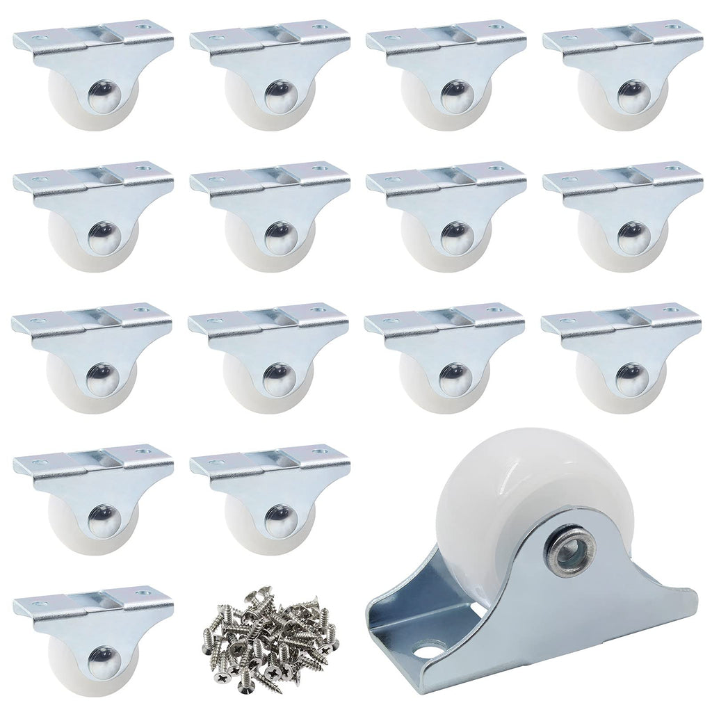  [AUSTRALIA] - Cionyce 20 Pcs 1" Caster Wheels Rigid Non Swivel Fixed Casters with Metal Top Plate White Hard Plastic Wheels for Furniture, Silver