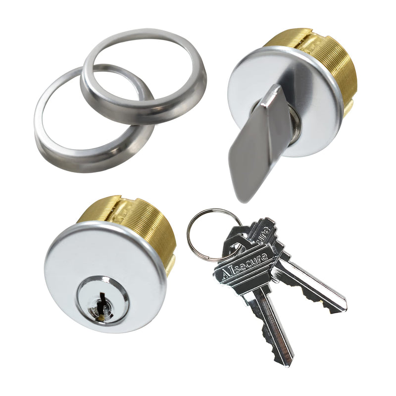  [AUSTRALIA] - AIsecure Brass Mortise Cylinder with SC Keyway Keys & Thumbturn, Storefront Door Lock Commercial Door Lock Cylinder for Shop Aluminum Doors Lock Replacements, 2 Pack, Silver