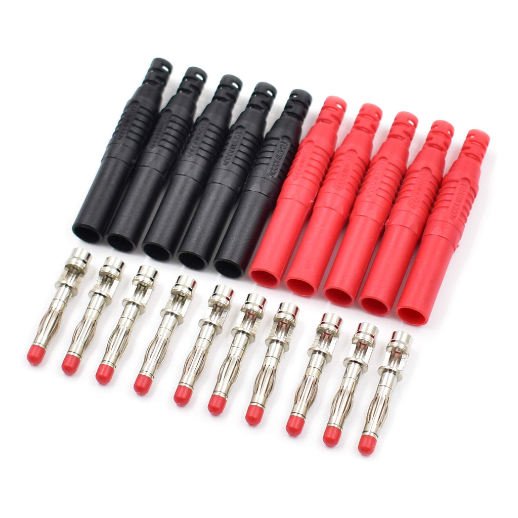  [AUSTRALIA] - 10Pcs Insulated Safety Straight Seal Protection Shrouded 4mm Banana Plugs Solder DIY Banana Plug Connectors for Multimeter Test Leads Ends Probes Adapters 10Pcs Red+Black