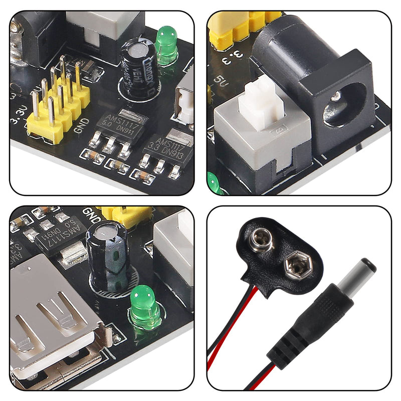  [AUSTRALIA] - AITIAO 6Pcs MB102 3.3V/5V Solderless Breadboard Power Supply Module with 6Pcs 9V Battery Clip Buckle T-Type Power Cable Male 2.1MM DC Jack Plug for Arduino Nano