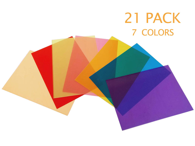  [AUSTRALIA] - Best Starloop 21Pack Light Gels Colored Overlays Transparency Color Film Plastic Sheets Correction Gel Light Filter Sheet, 8.5x11 Inch,7 Assorted Colors 3 Sets